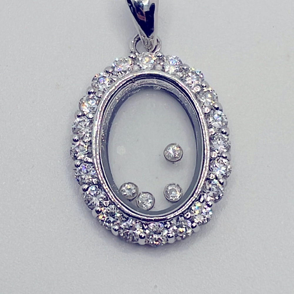 Sterling silver floating rhinestone diamond chopard like locket pendant charm